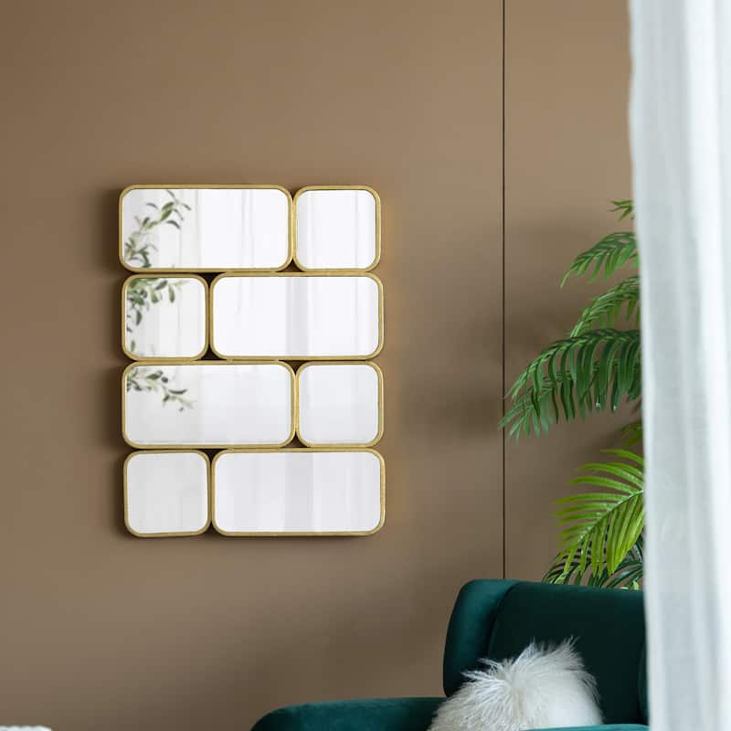 Decorative Rectangle Mirror with Golden Metal Framed - Gold