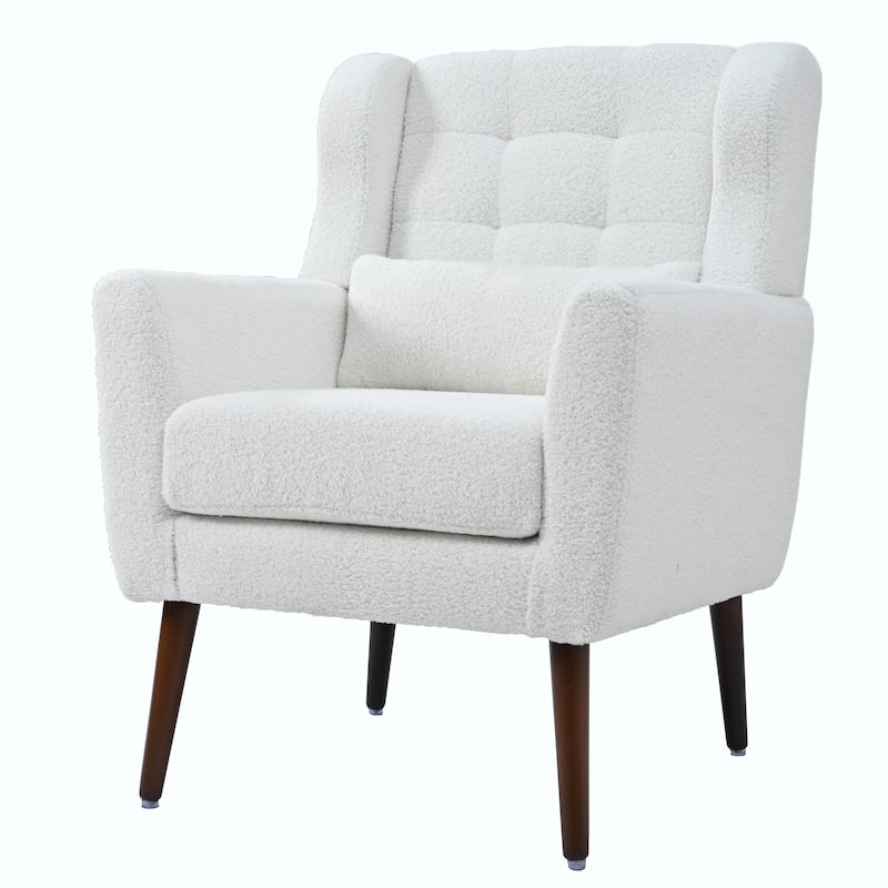 Teddy Fabric Accent Chair with Wooden Legs and Mid-Century Lounge Chair (275lb Capacity)