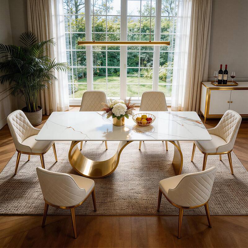 78.7" Sintered Stone Kitchen Dining Table for 8, Stainless Steel Base