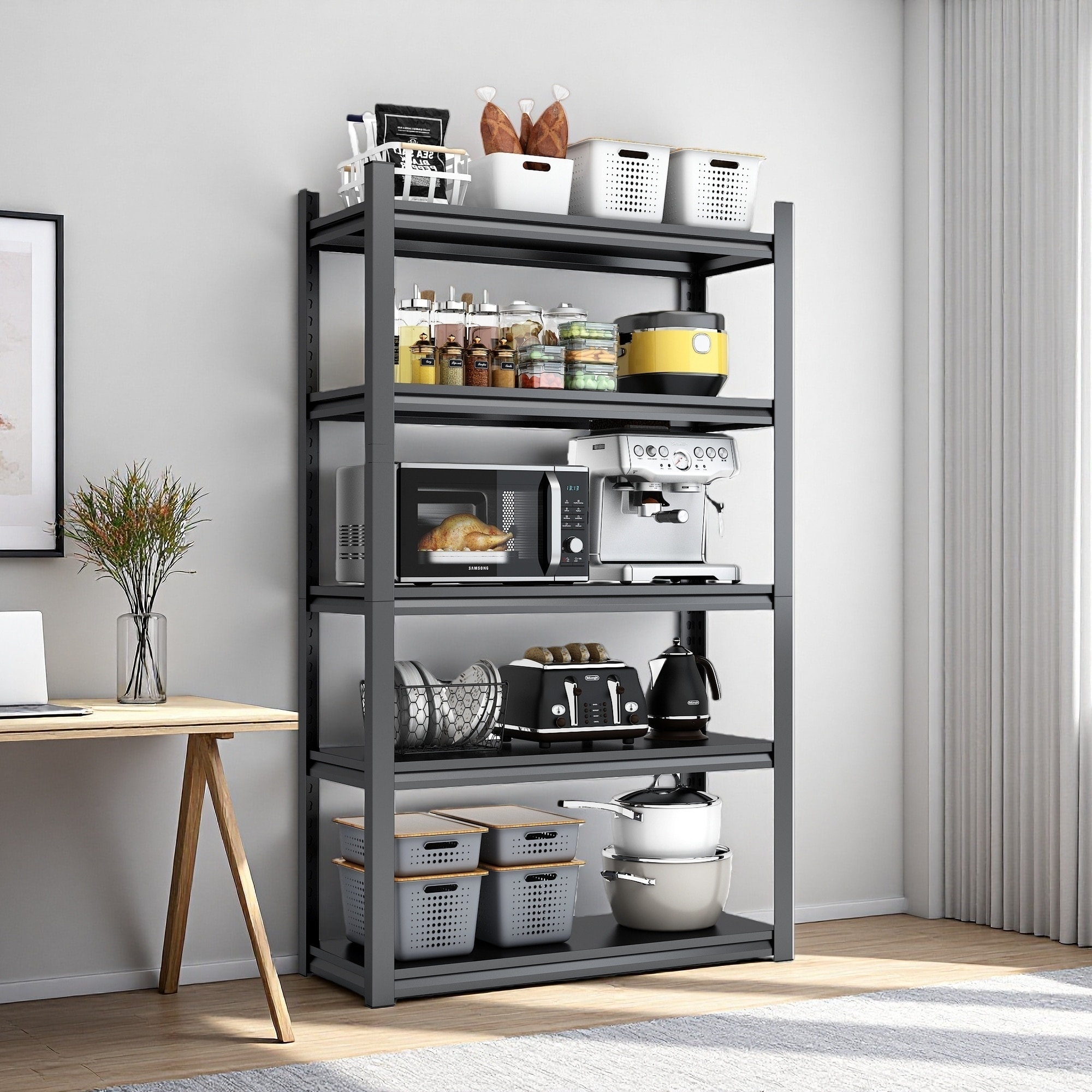 63"H 5-Tier Metal Shelving, 2000LBS Adjustable Storage Garage Rack