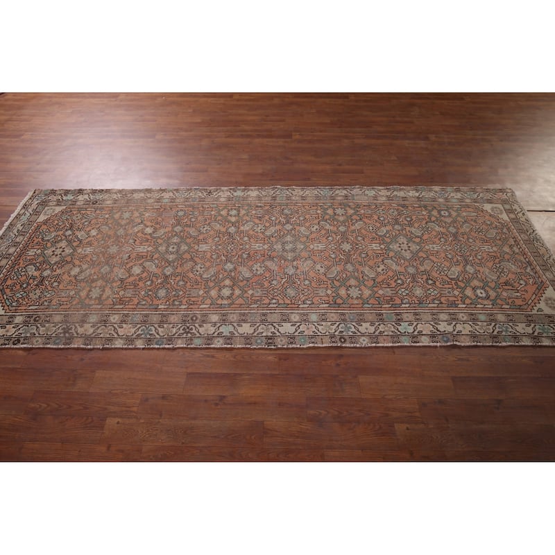 Distressed Hamedan Vintage Persian Runner Rug Hand-Knotted Wool Carpet - 3'5" x 9'4"