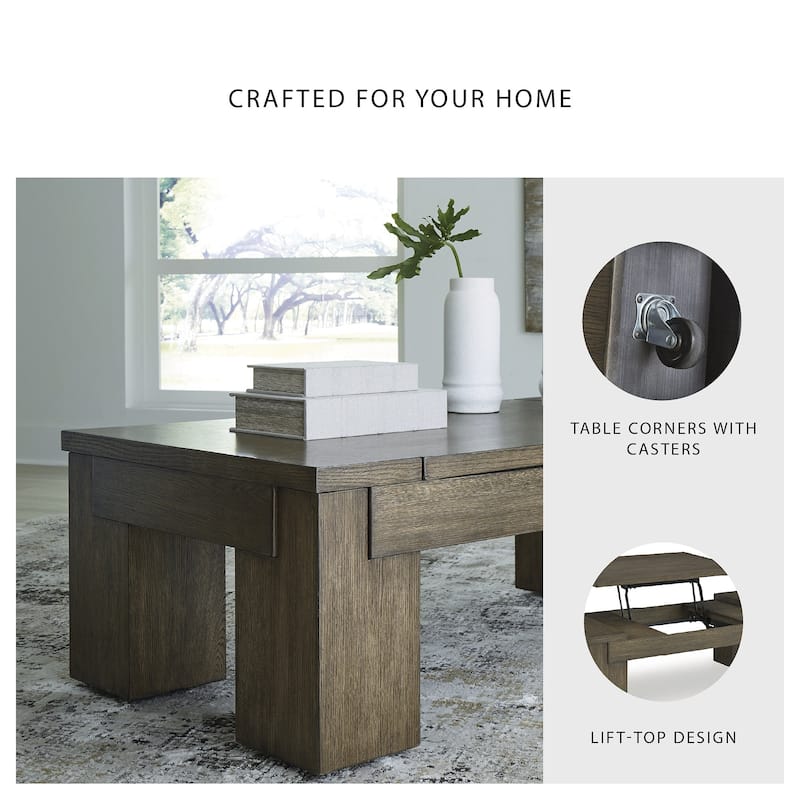 Signature Design by Ashley Rosswain Brown Lift-Top Coffee Table - 54"W x 28"D x 18"H