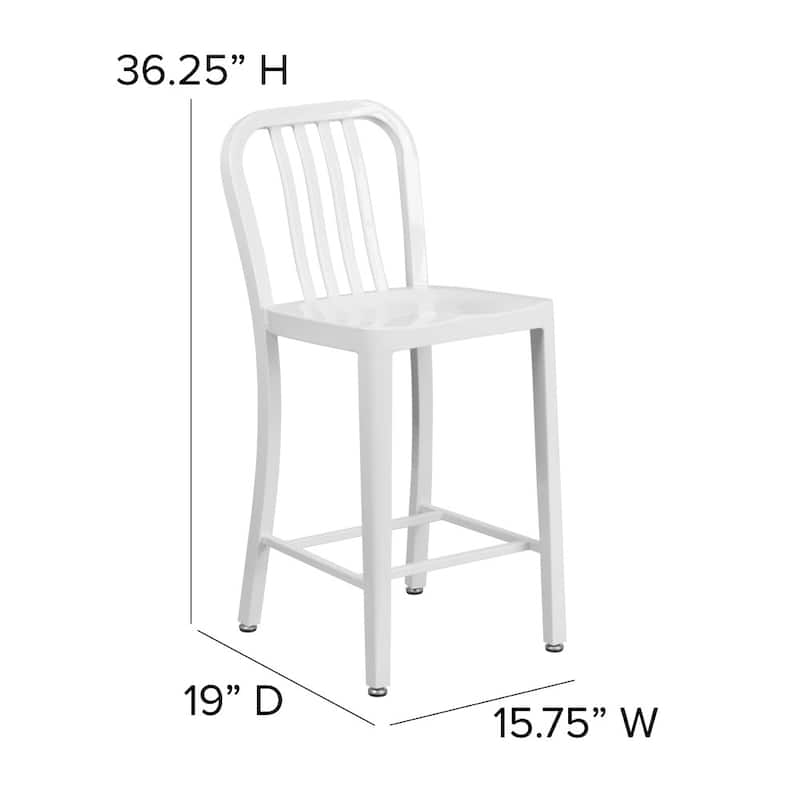 24'' High Metal Indoor-Outdoor Counter Height Stool with Vertical Slat Back