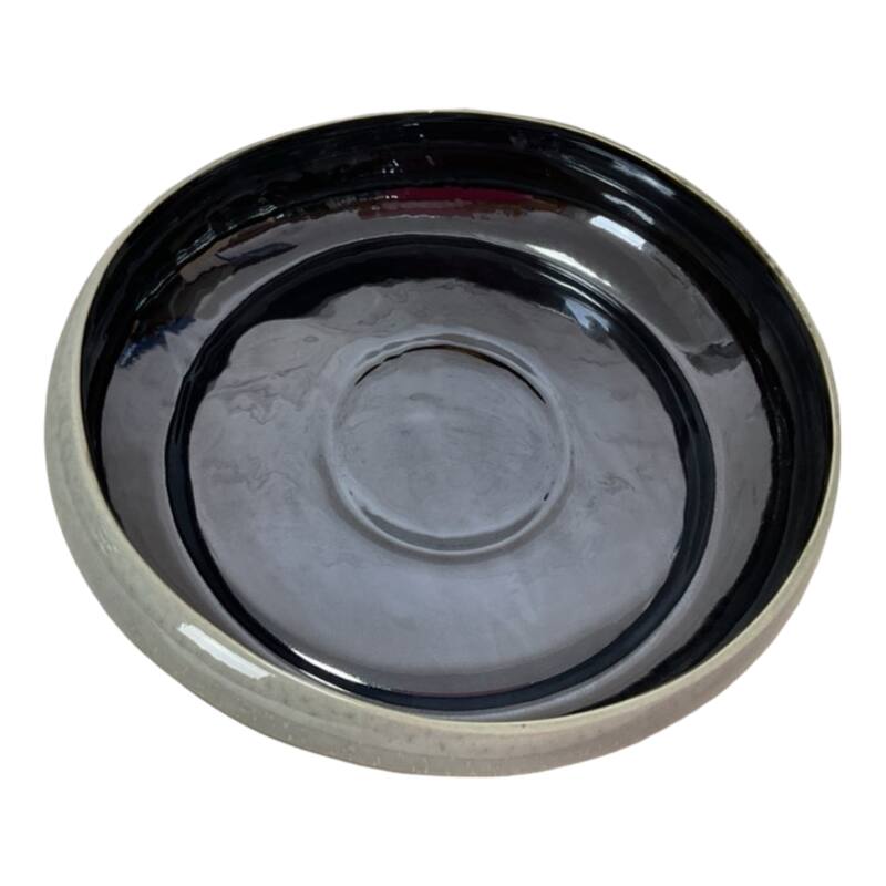 Decorative Round Glazed Bowl with Two Tone Finish - 14", Tan & Blue - 14.0"