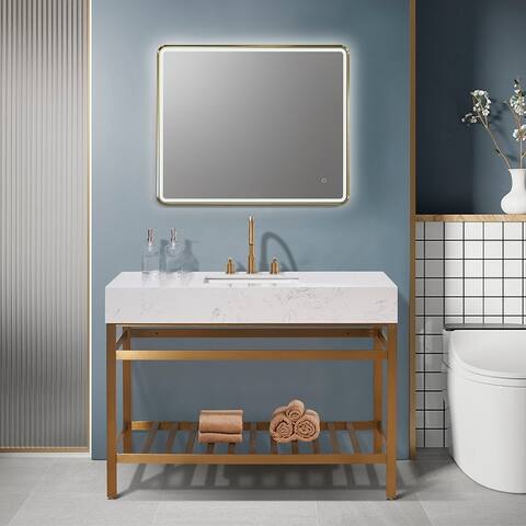 Altair Merano Stainless Steel Vanity Console with Stone Countertop and Mirror