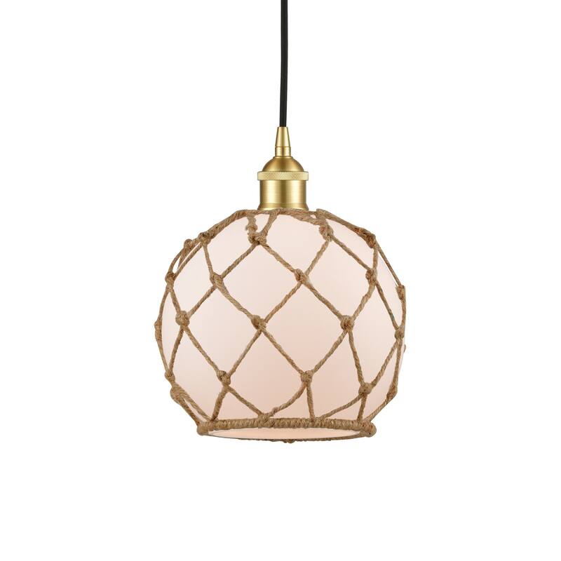 Innovations Lighting 616-1P-11-8 Farmhouse Pendant Farmhouse 8" Wide - Satin Gold / White Glass / Brown Rope