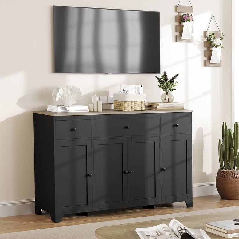55" Sideboard Buffet Cabinet with Storage, Minimalist Kitchen Storage Cabinet with 3 Drawers & 4 Doors, Buffet Console