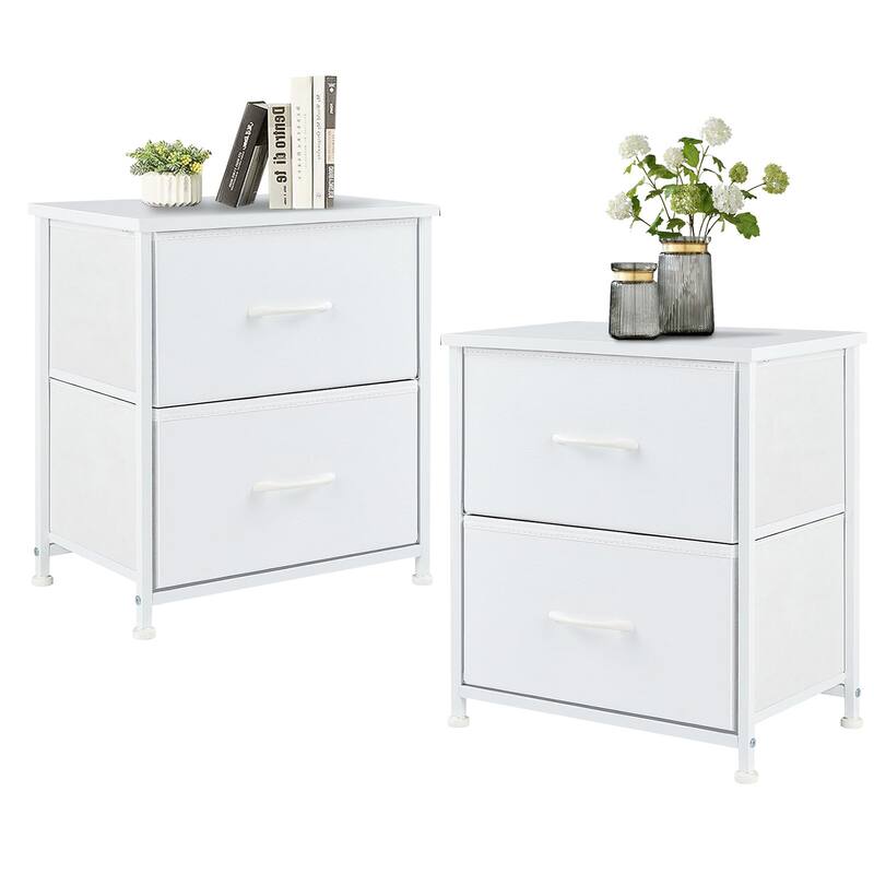 2-Fabric Drawer Nightstand Small Dresser Bedroom End Table for Closet, Entryway (2 Pack) - White
