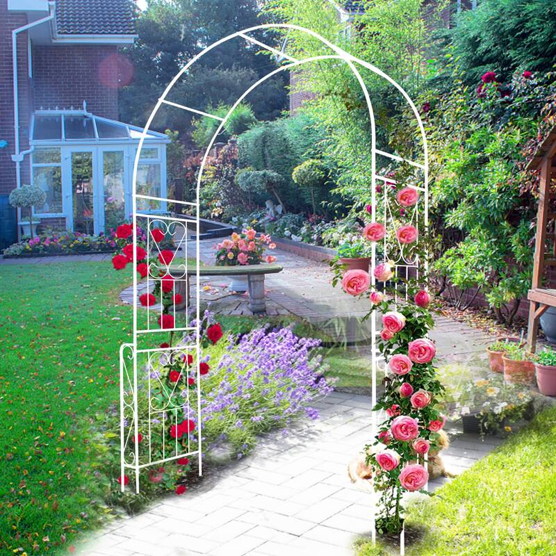 Metal Garden Arch W55'' x H94.5'' Garden Arbor Trellis Climbing Plants Support Rose Arch Outdoor Arch Cream