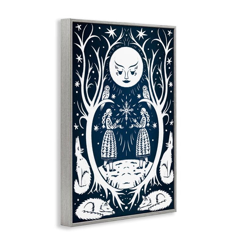 Stupell Woodland Folk Girls with Moon Framed Giclee Art Design By Hannah Moren