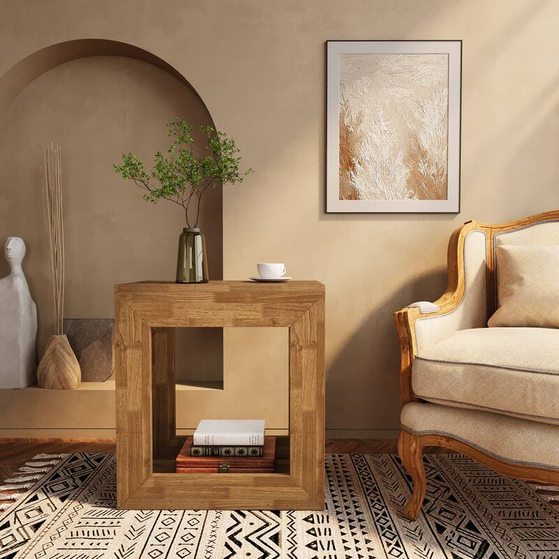 2-Tier Square End Table with Sturdy Base