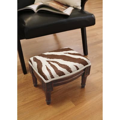 Chocolate Zebra Print Footstool with wood stained finish