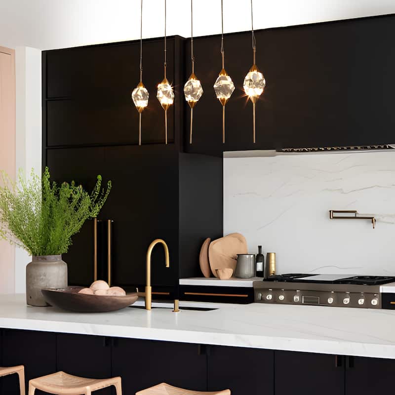 Modern Gold LED 5-Light Crystal Island Chandelier for Kitchen Island