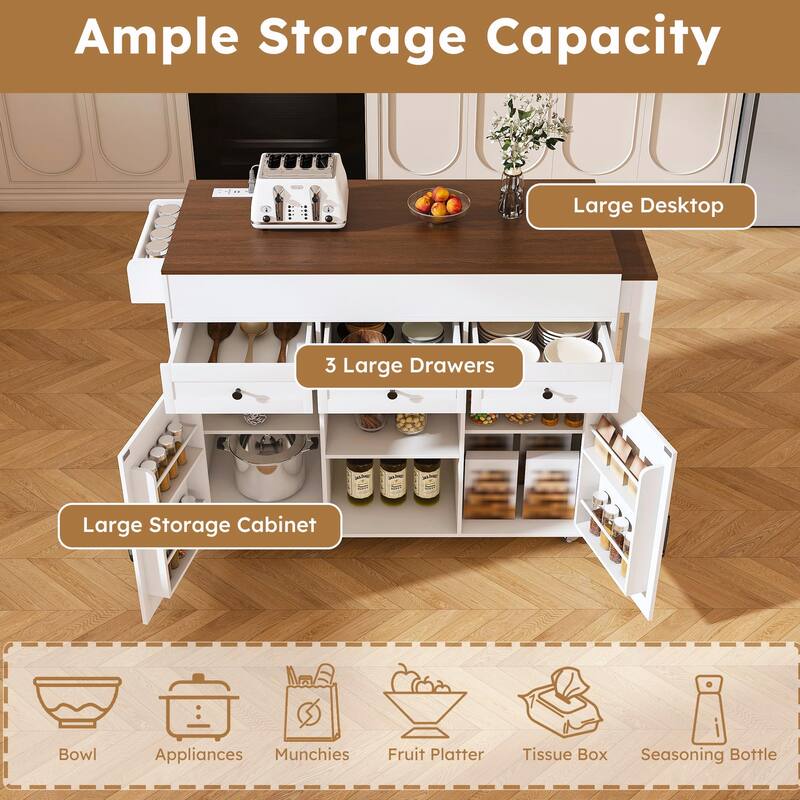 Kitchen Island Cart with Extendable Table, Wheels, Drop Leaf & Storage