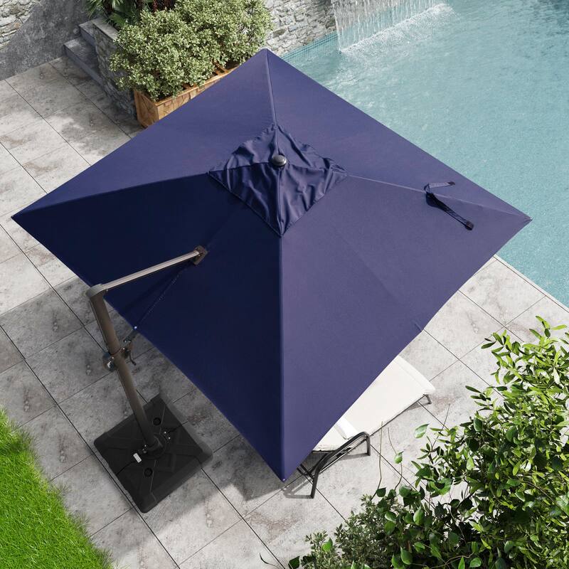 9 x11 FT LED Lighted Patio Cantilever Umbrella Double Top with Weighted Base
