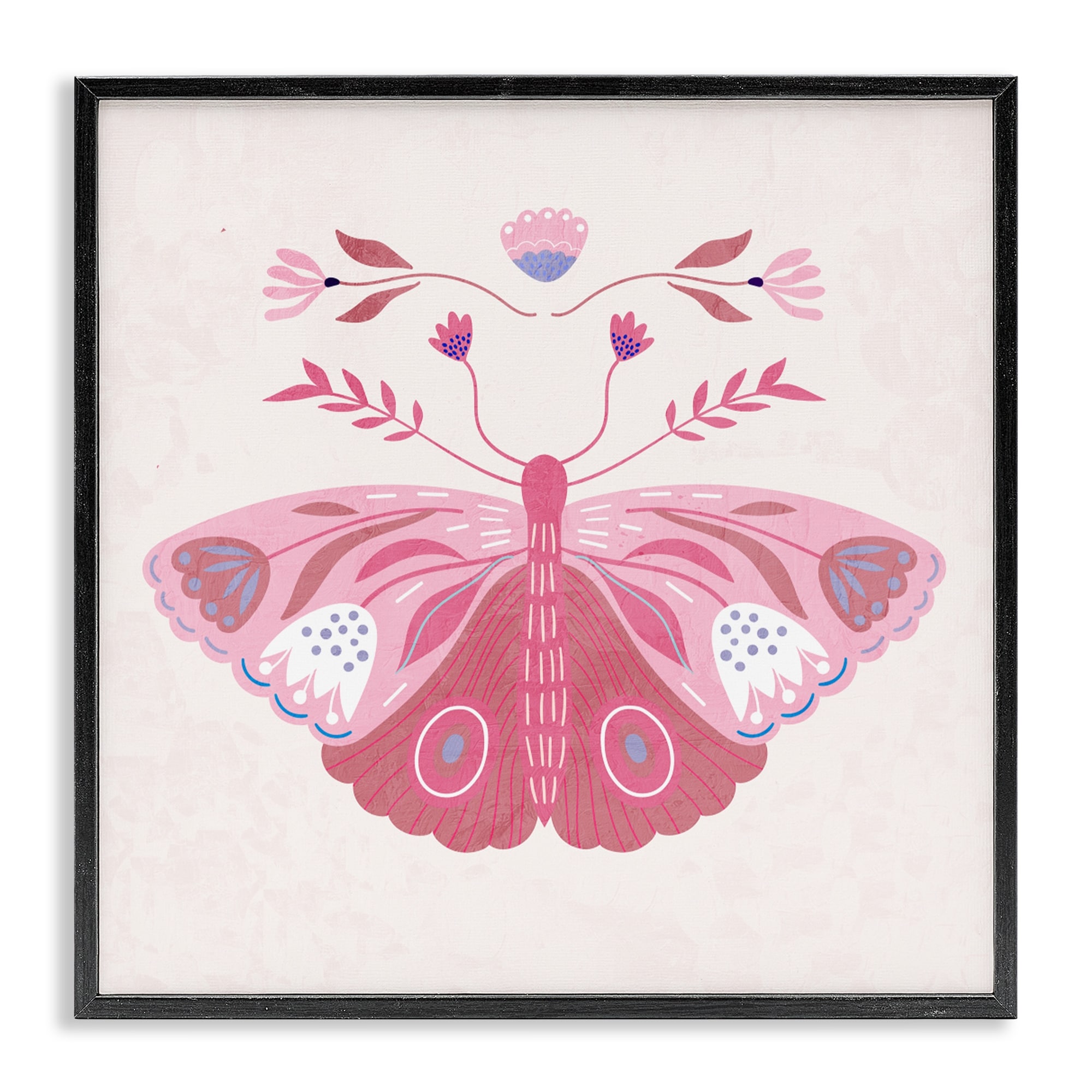 Stupell Boho Pink Folk Butterfly Framed Giclee Art Design By Kim Allen