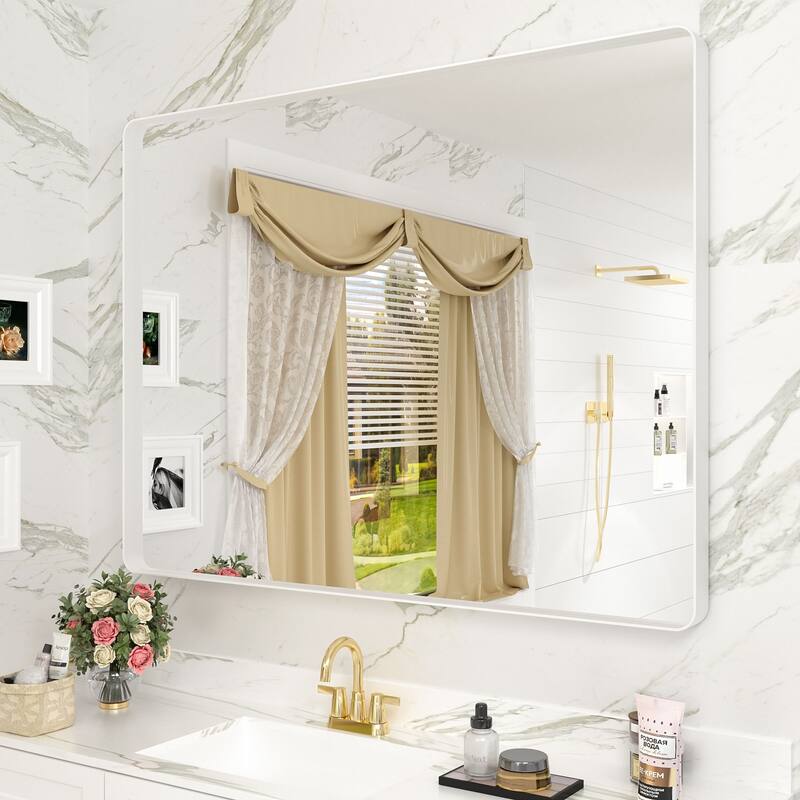 Modern Metal Frame Wall Mounted Bathroom Vanity Mirror - 40x30 - White