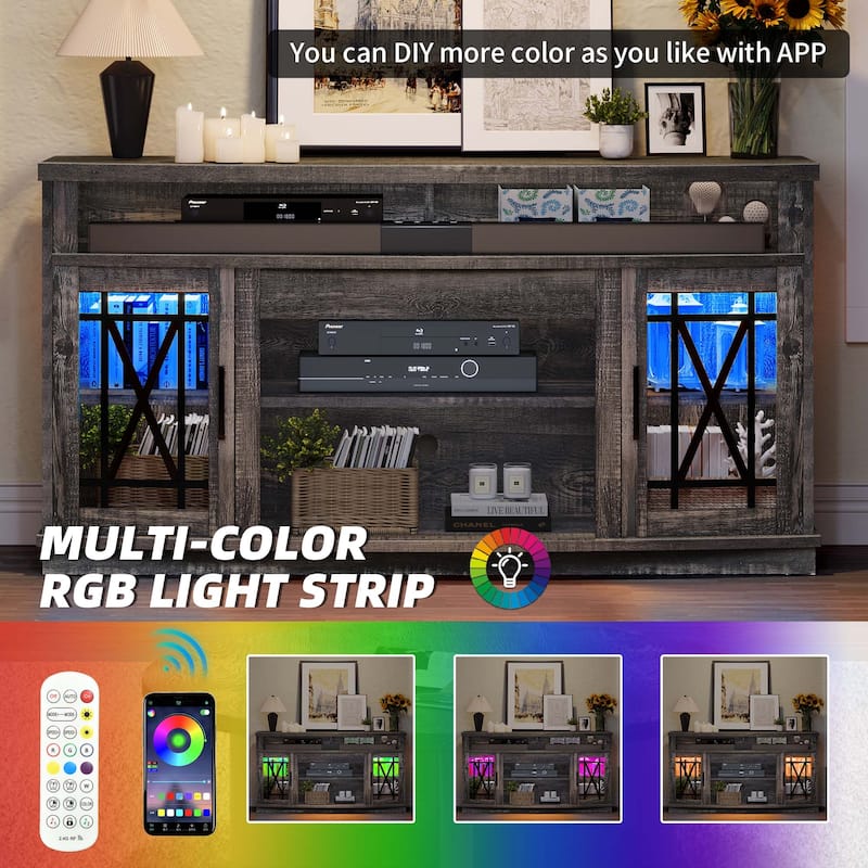 Moasis 59-inch Highboy 2-Door LED Lights TV Stand for TVs up to 70 Inches