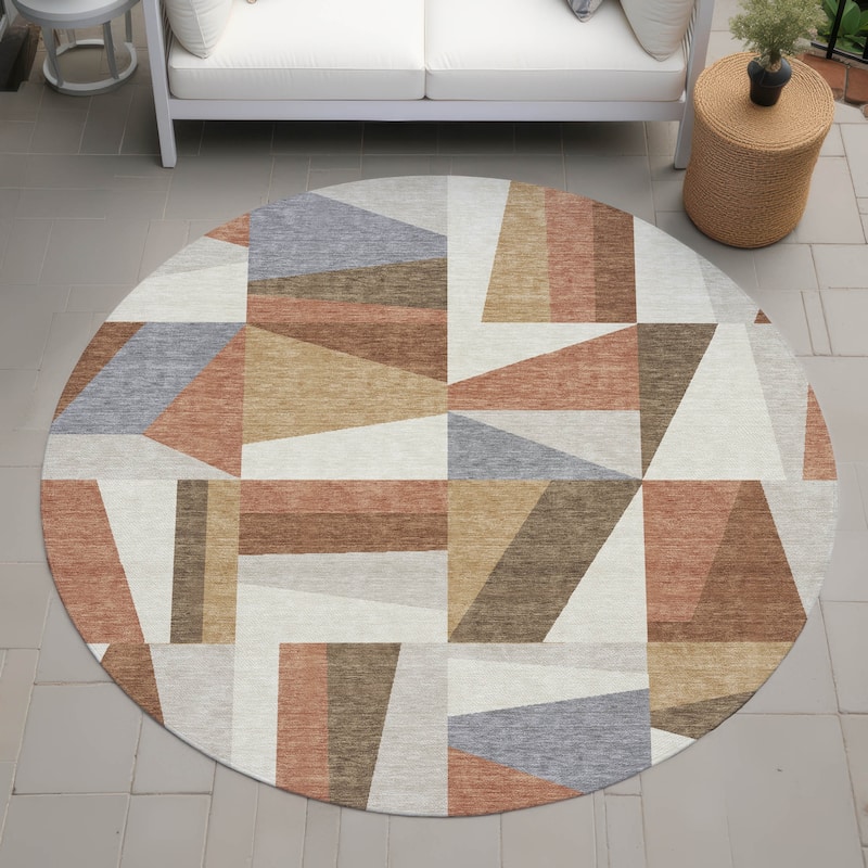 Machine Washable Indoor/ Outdoor Contemporry Mosaic Chantille Rug - Paprika - 8' x 8'