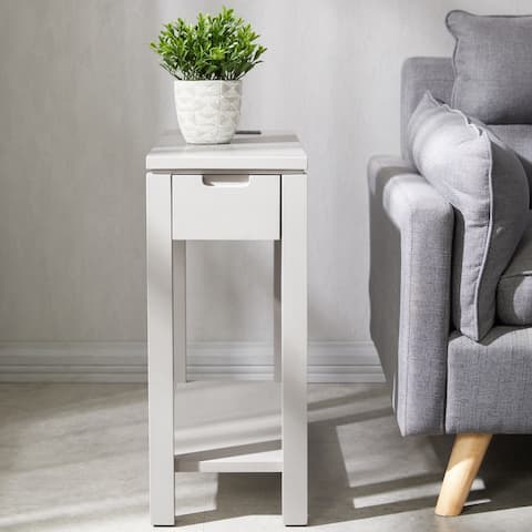 Leick Home Cade Wood Side Table with Drawer and AC/USB Outlet