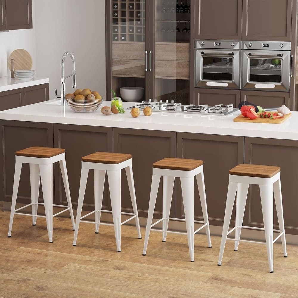 Counter & Bar Stools with Metal Frame Kitchen Stools Backless Kitchen Bar Furniture Stools with Square Wooden Seat