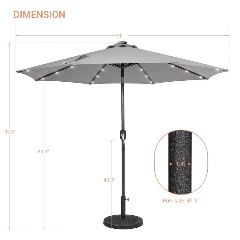 LIVOOSUN LED 9ft Patio Umbrella Market Umbrella Steel Tilt w/Crank