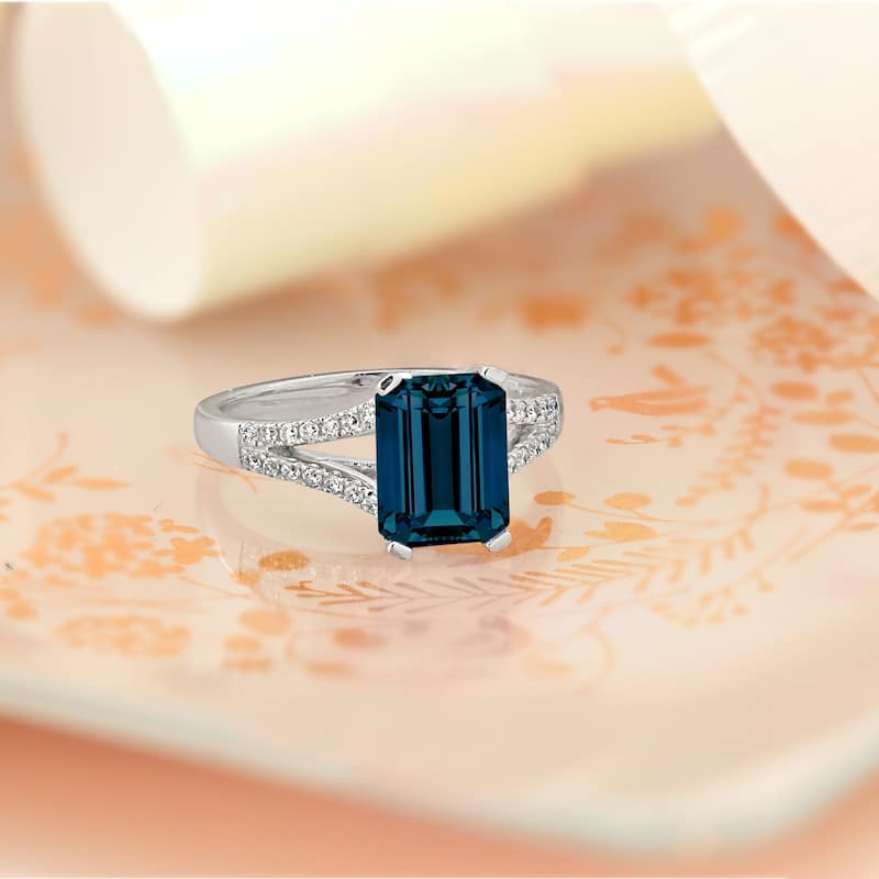 Auriya 2 1/8ct Fancy Emerald-cut London Blue Topaz and Diamond Engagement Ring 1/4ctw 14k Gold