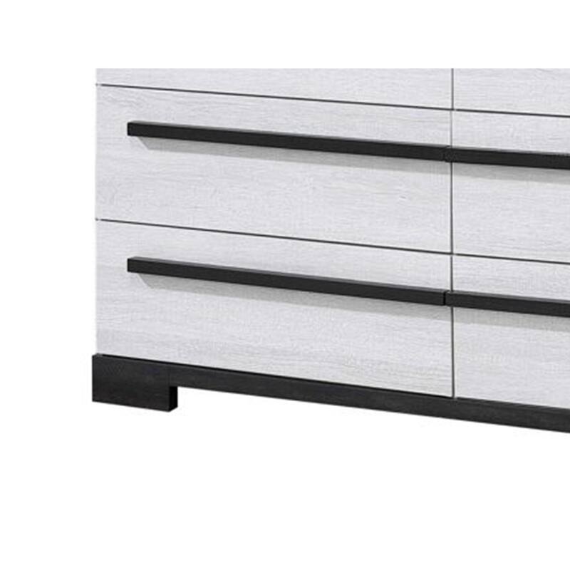 Ruthe Wide Dresser with 6 Drawers, Ebony Black, White Wood