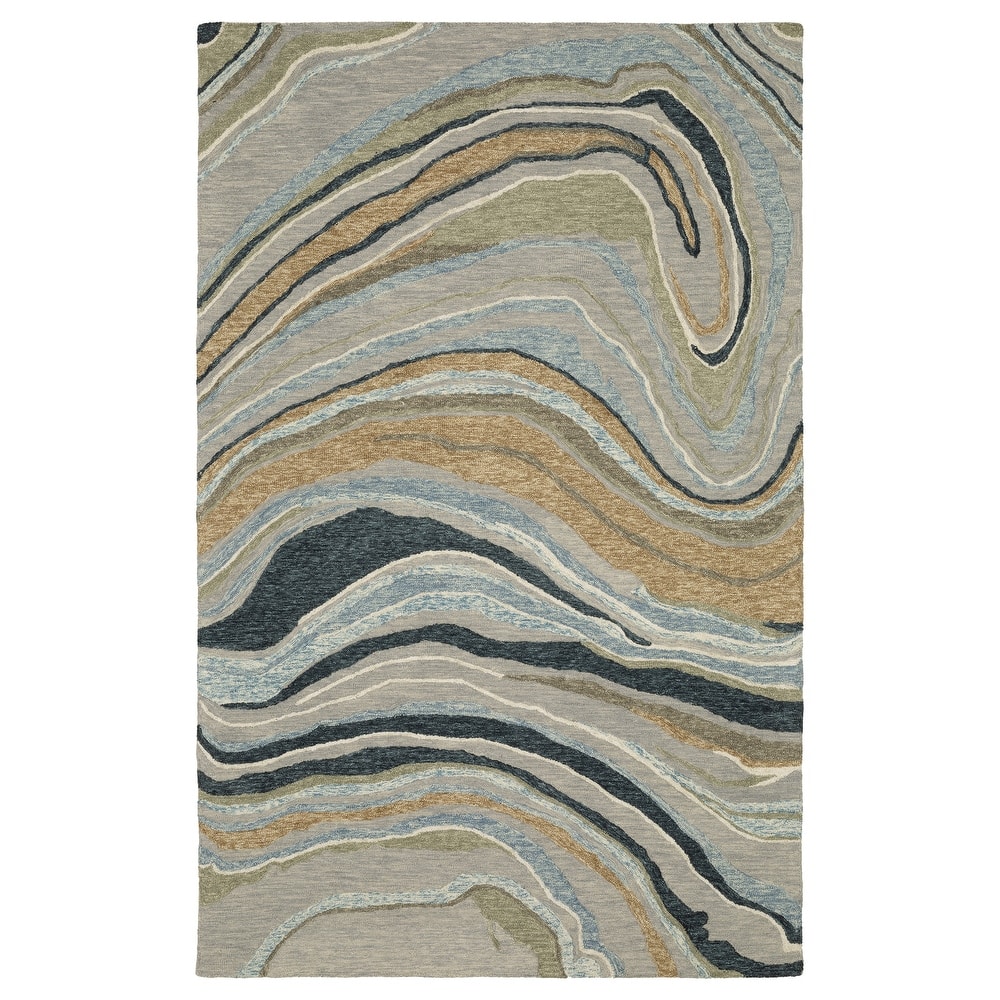 Style Haven Kitt Handmade Wool Abstract Waves Grey/ Blue Area Rug