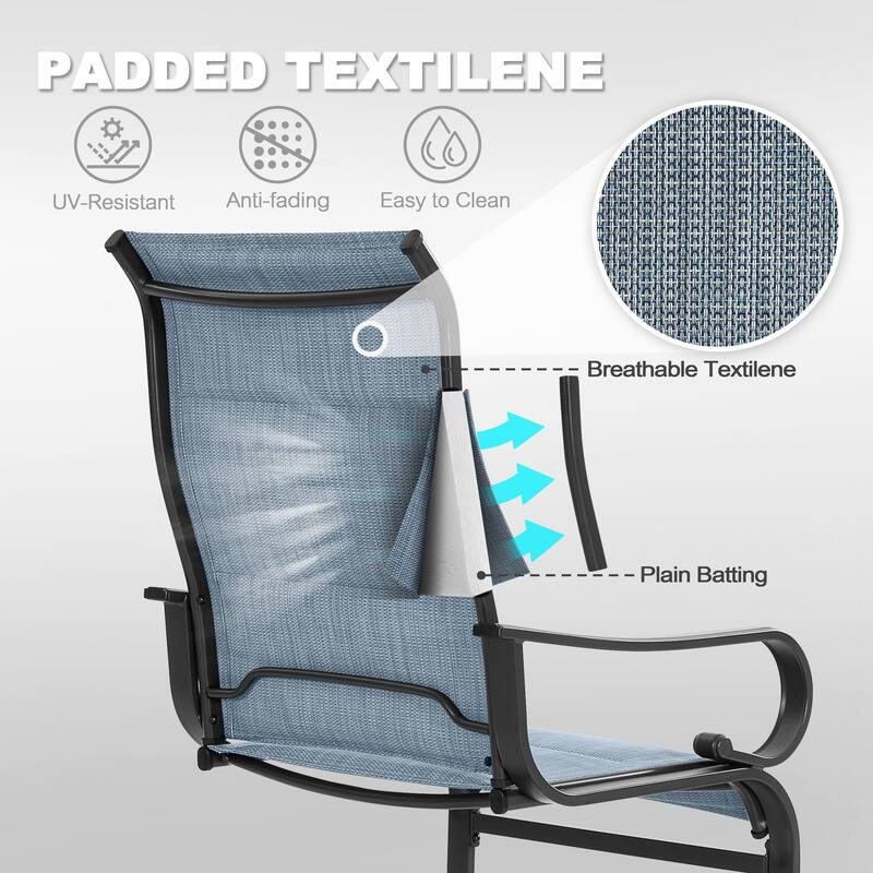 Patio Metal Dining Chairs Set of 2, C-Spring Motion and Padded Textilene