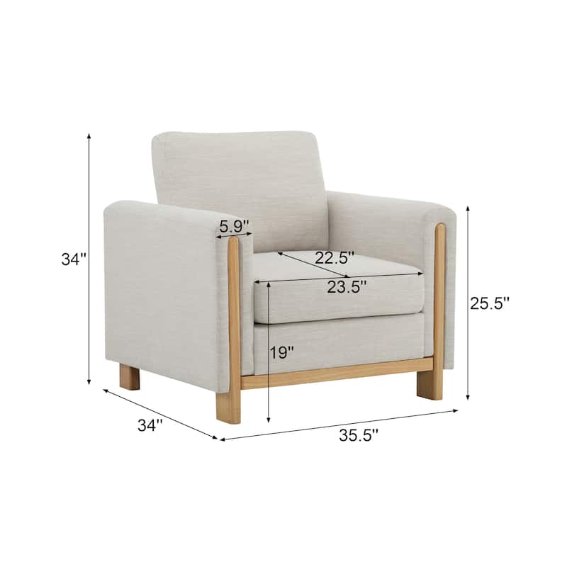 Rustic Upholstered Chair Side Chair Reception Chair, Accent Chair Beige Natural Sofa Chair with Wood Legs