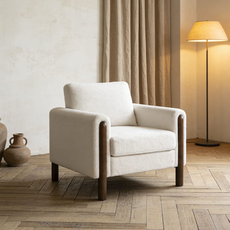 Christopher Knight Home Rowan Accent Chair Curved Handrails Single Sofa with Walnut Legs