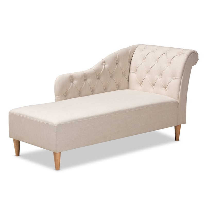 Baxton Studio Emeline Fabric Upholstered Oak Finished Wood Chaise Lounge - Beige