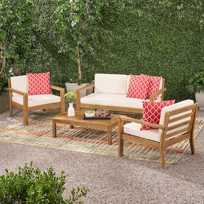 Santa Ana Outdoor 4-seat Cushioned Acacia Chat Set by Christopher Knight Home