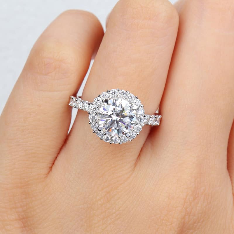 Miadora 2 4/5ct DEW Created Moissanite Halo Ring in Sterling Silver