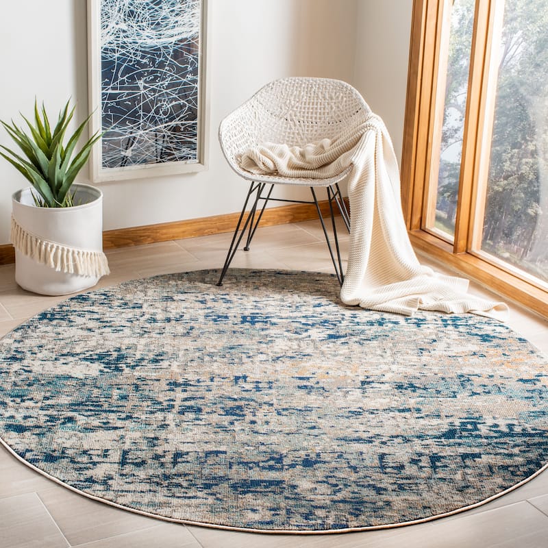 SAFAVIEH Madison Coleen Modern Abstract Rug - 8' Round - Grey/Blue
