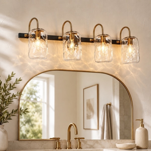 LALUZ Modern Gold 2/4-Light Bathroom Vanity Light Textured Glass