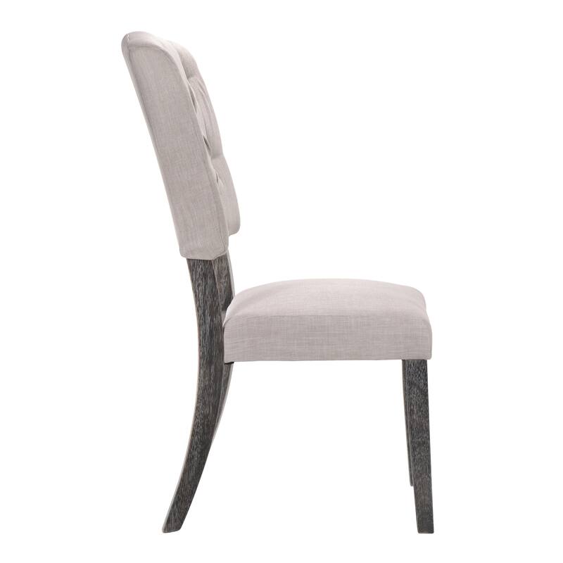 HomeRoots Set of Two Tufted Gray Upholstered Linen And Solid Wood Open Back Dining Side Chairs