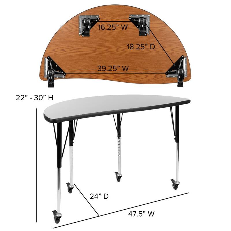 Mobile 47.5" Half Circle Wave Collaborative Adjustable Height Activity Table