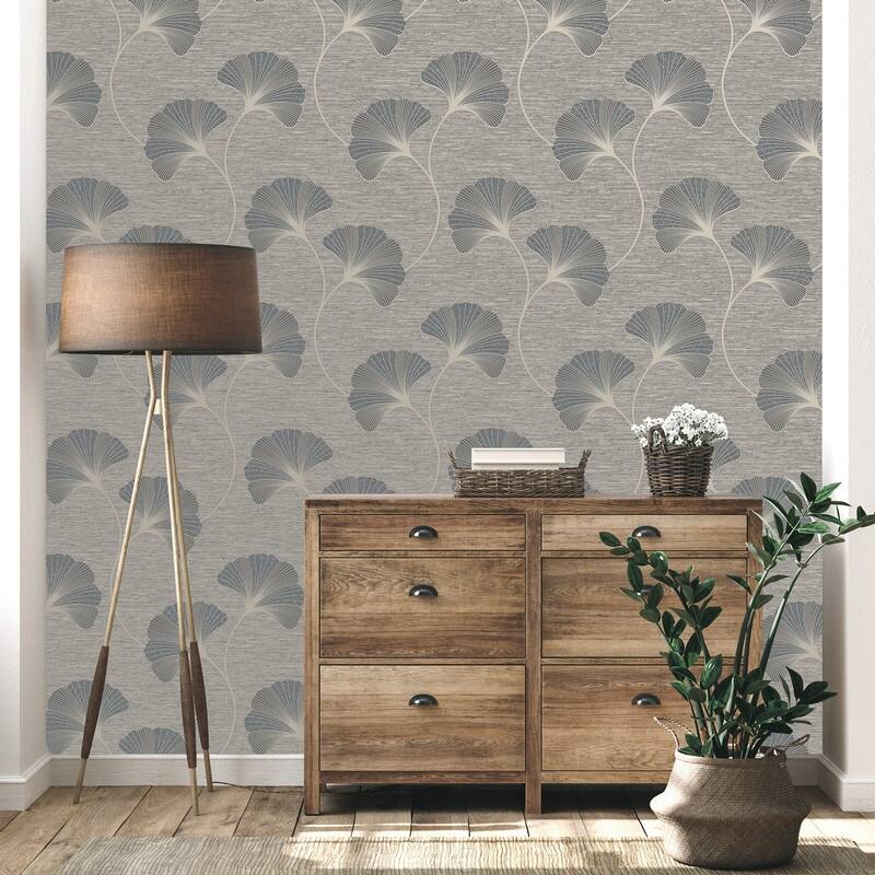 Fine Decor Miya Grey Ginkgo Wallpaper