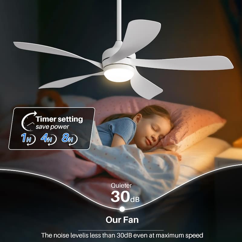 45 Inch / 52 Inch White Ceiling Fan with Dimmable LED Light and Remote, 6-Speed Reversible DC Motor, ABS Blades