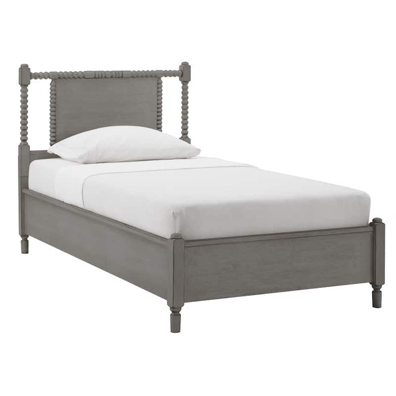 Demetria Antique Finish Beaded Wood Platform Twin Size Bed by iNSPIRE Q Classic - Grey