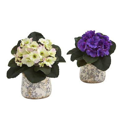 8" African Violet Artificial Plant in Floral Design Vase (Set of 2)