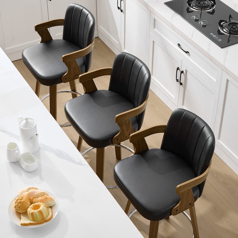 Upholstered Wood Swivel Counter Height Barstool with Arms - 37.8"H x 18.7"W x 19.29"D