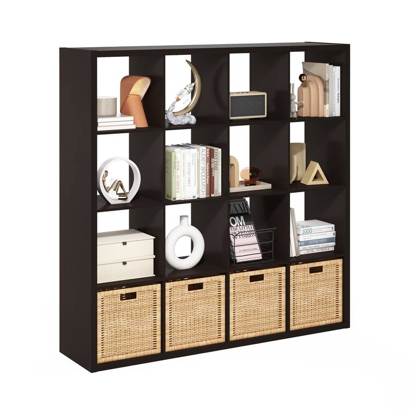 Furinno Cubicle Open Back Decorative Cube Storage Organizer, 16-Cube, White