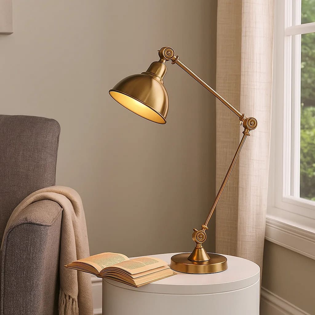 Table Lamp with Adjustable Tubular Metal Frame, Brass
