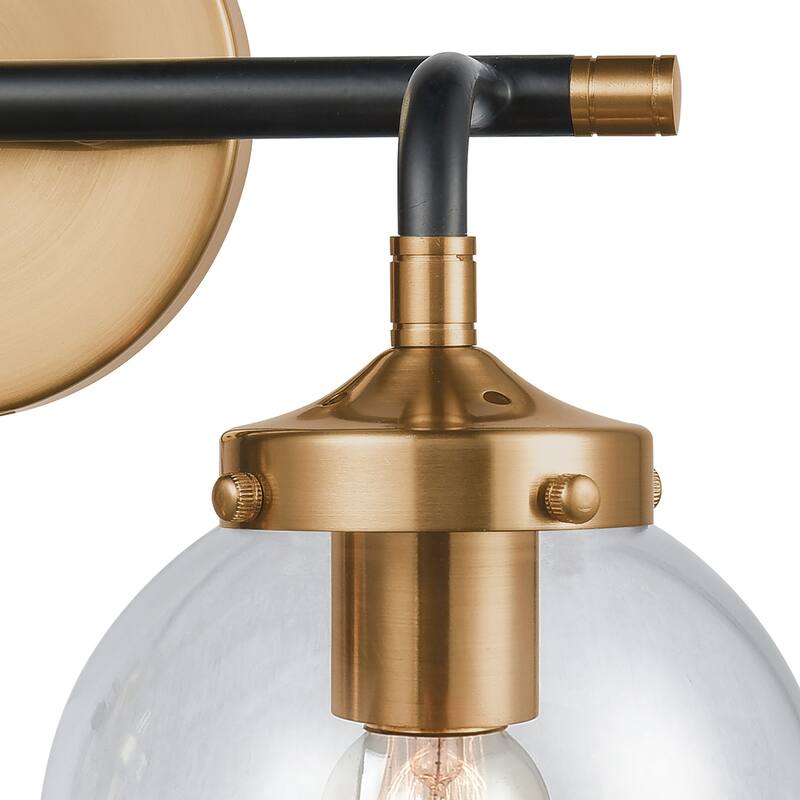 2-Light Vanity Light with Clear Globe Shade - 15" - Matte Black and Antique Gold