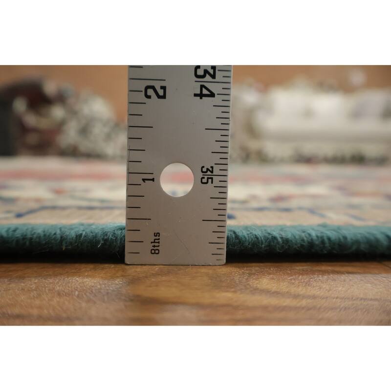 Hand Knotted Oriental 100% Wool Carpet Traditional Geometric Green Heriz (serapi) Area Rug - 8' 9'' X 5' 9''