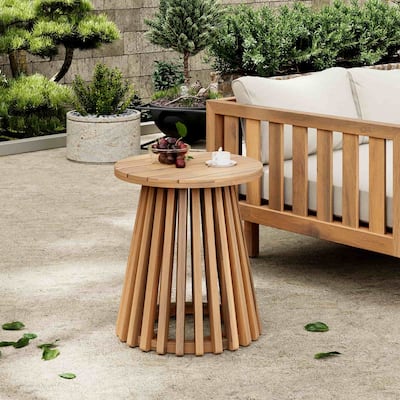 15.75-Inch Outdoor Acacia Wood Round Side Table with Slated Base