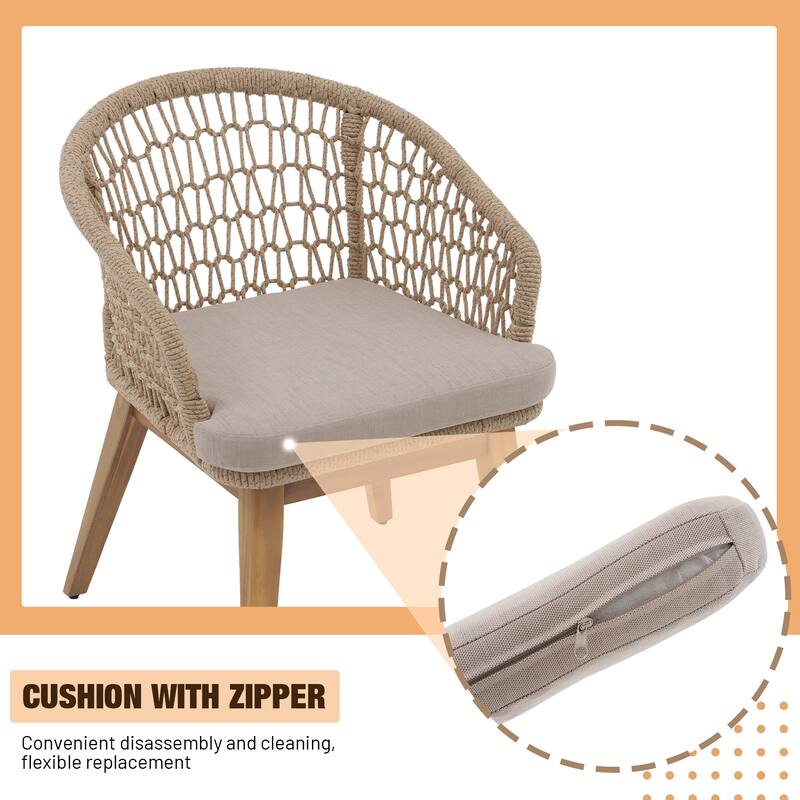 Outdoor Woven Rope Armchairs with Cushions, Set of 2